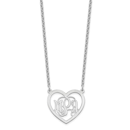 Sterling Silver Silver/Rhodium Plated Monogram Heart Necklace