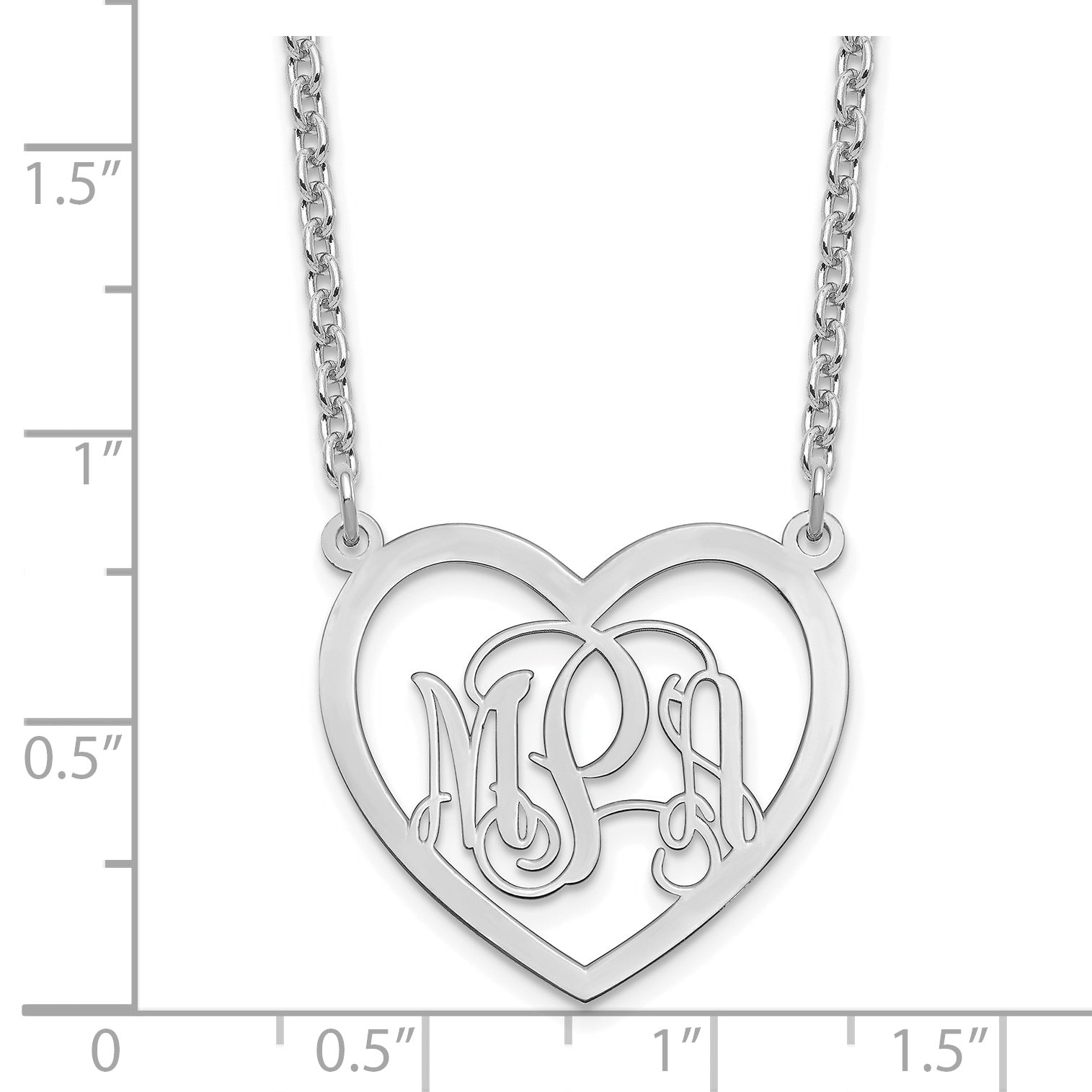 Sterling Silver Silver/Rhodium Plated Monogram Heart Necklace