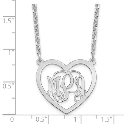 Sterling Silver Silver/Rhodium Plated Monogram Heart Necklace