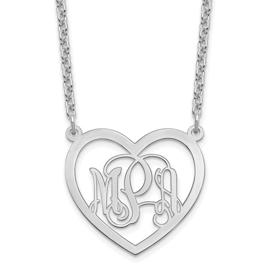 Sterling Silver Silver/Rhodium Plated Monogram Heart Necklace