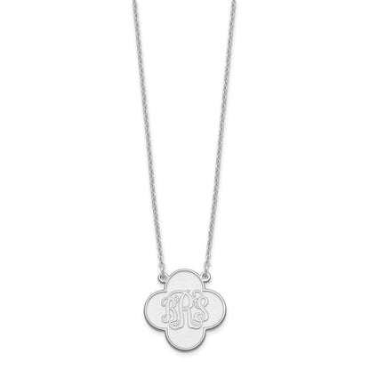 Sterling Silver Silver/Rhodium Plated Clover Monogram Necklace