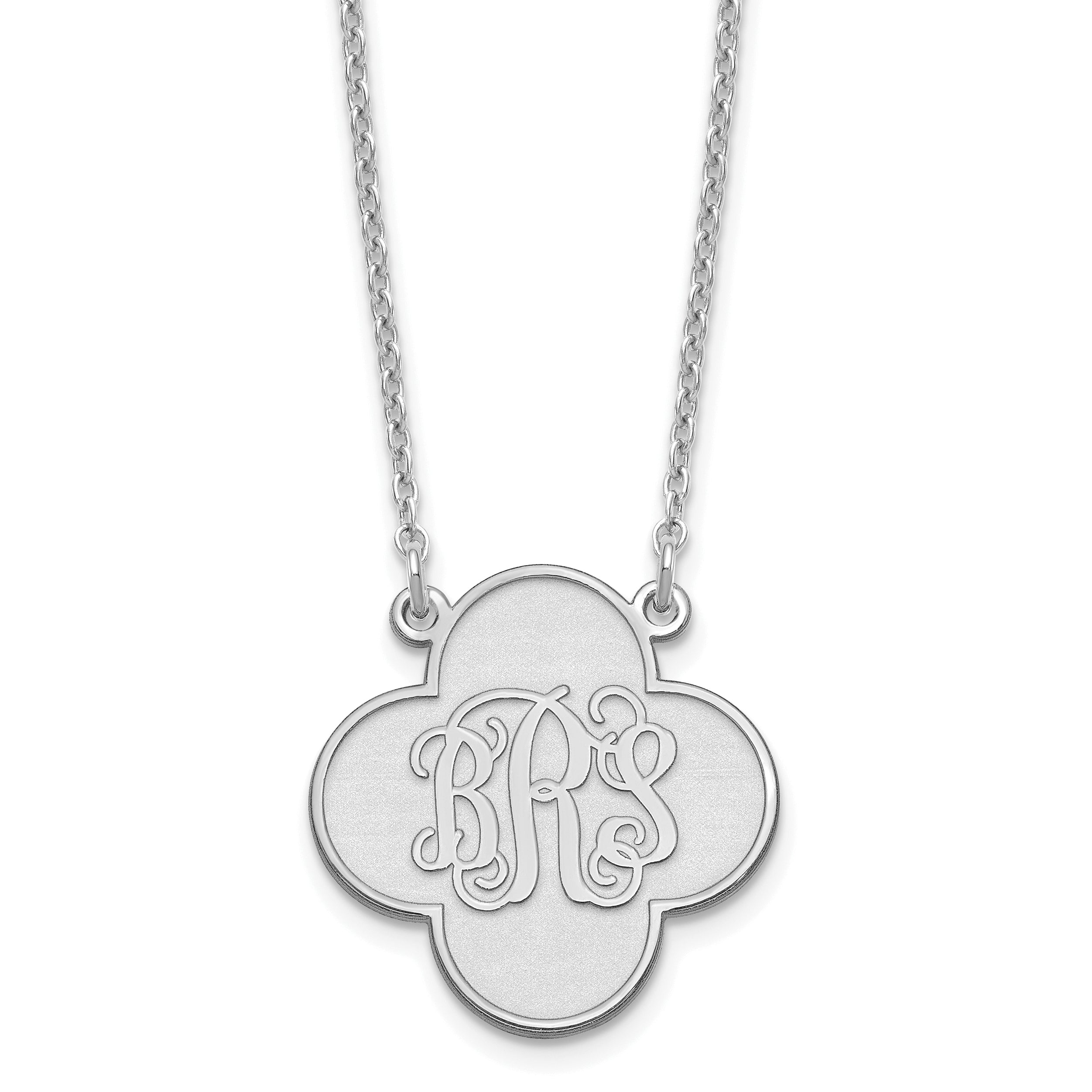 Sterling Silver Silver/Rhodium Plated Clover Monogram Necklace