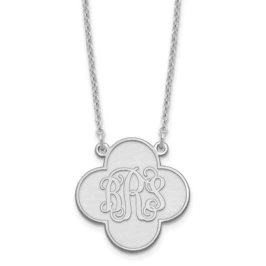 Sterling Silver Silver/Rhodium Plated Clover Monogram Necklace