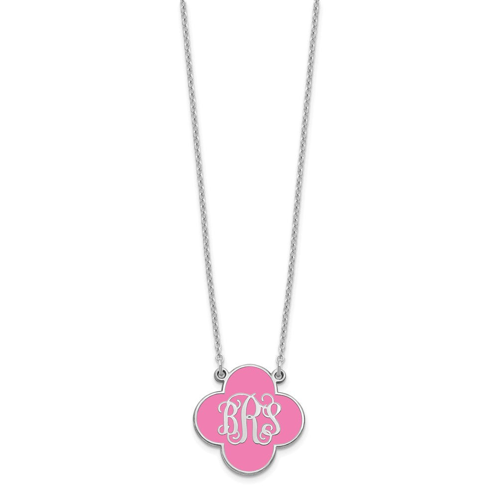 Sterling Silver Silver/Rhodium Plated Clover Monogram Epoxy Necklace