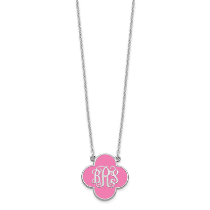 Sterling Silver Silver/Rhodium Plated Clover Monogram Epoxy Necklace