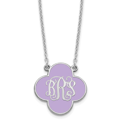 Sterling Silver Silver/Rhodium Plated Clover Monogram Epoxy Necklace