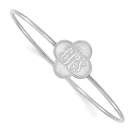 Sterling Silver Silver/Rhodium Plated Clover Monogram Slip On Bangle