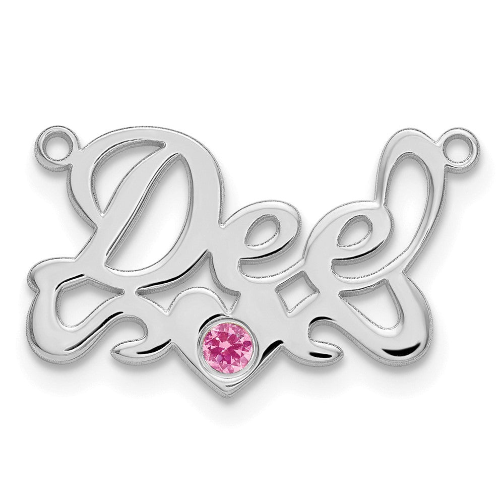 Sterling Silver Rhod Plated With Ss Bezel Birthstone Heart Name Plate