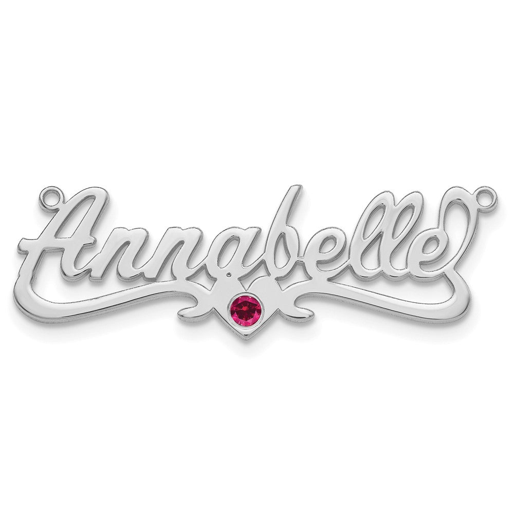 Sterling Silver Rhod Plated With Ss Bezel Birthstone Heart Name Plate