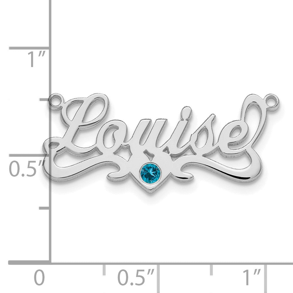 Sterling Silver Rhod Plated With Ss Bezel Birthstone Heart Name Plate