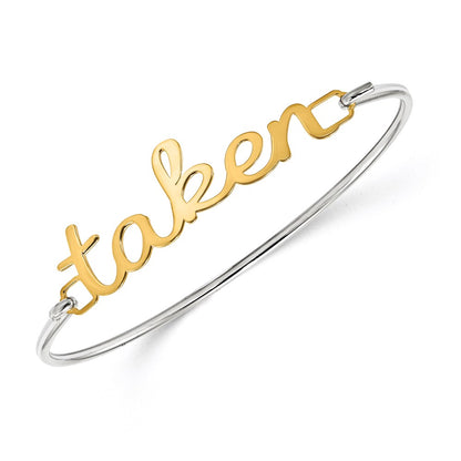 14K Yellow Gold Name Plate On Sterling Silver Bangle