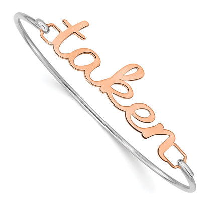 Rose Plated Name Plate On Sterling Silver Bangle