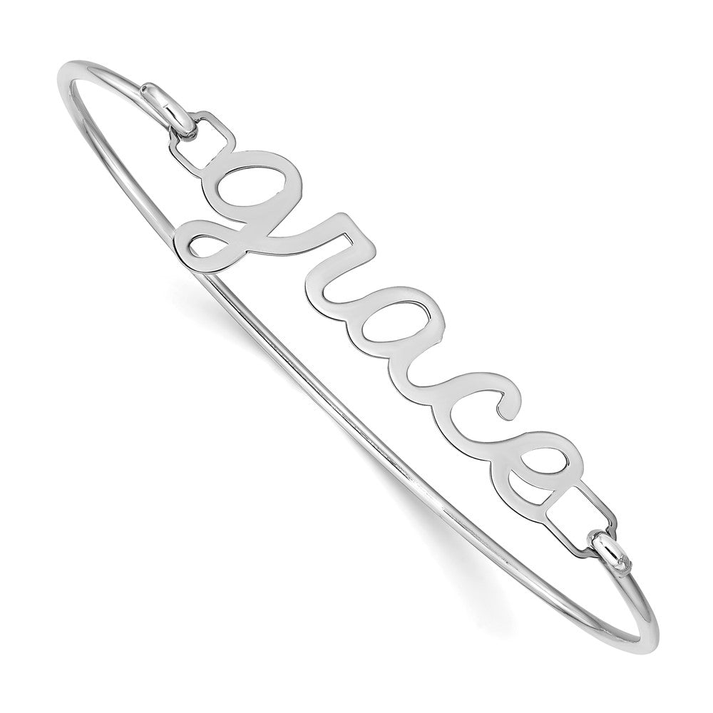 14K White Gold Name Plate On Sterling Silver Bangle