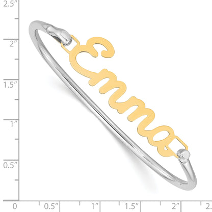 14K Yellow Gold Name Plate On Sterling Silver Bangle