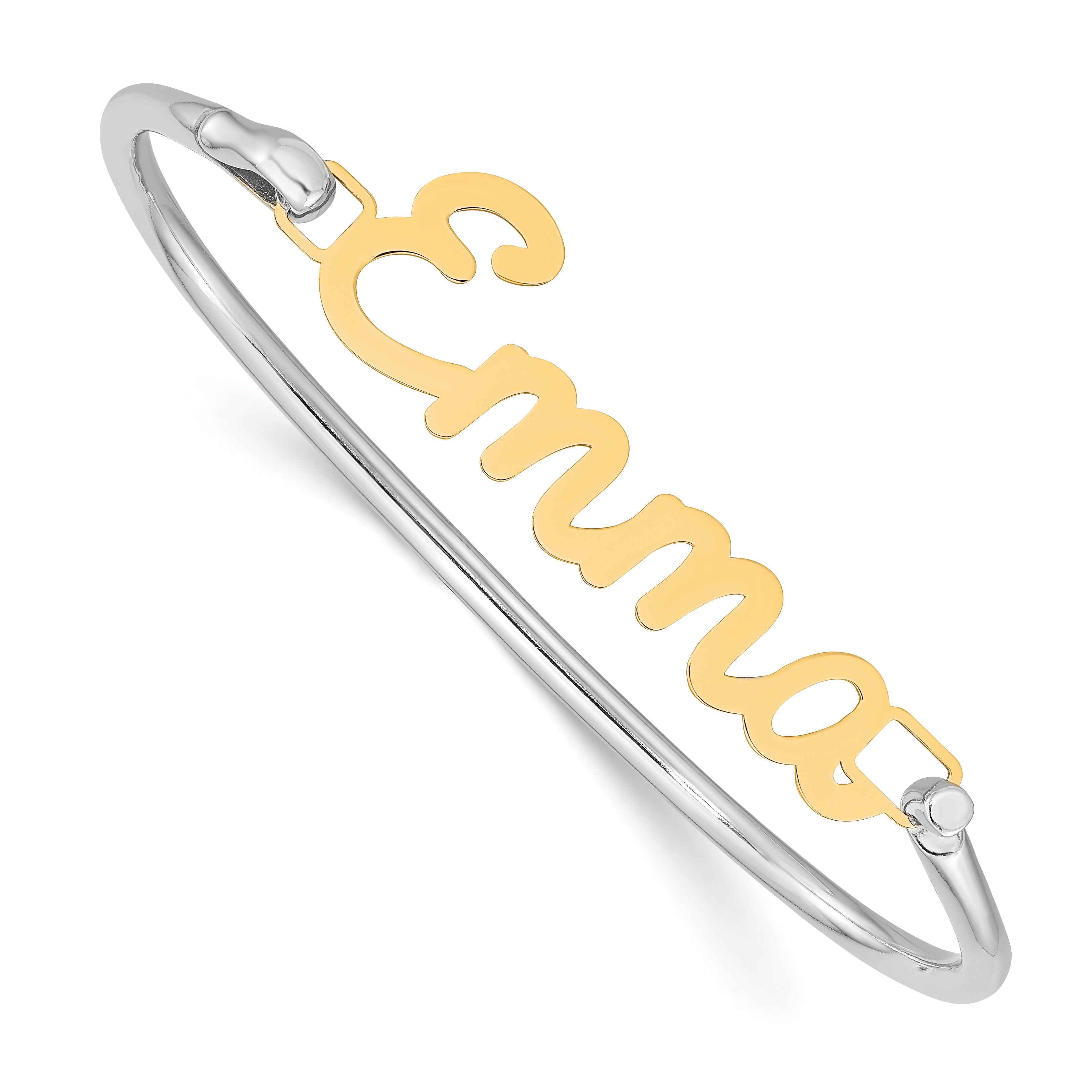14K Yellow Gold Name Plate On Sterling Silver Bangle