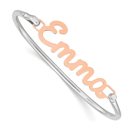 Rose Plated Name Plate On Sterling Silver Bangle
