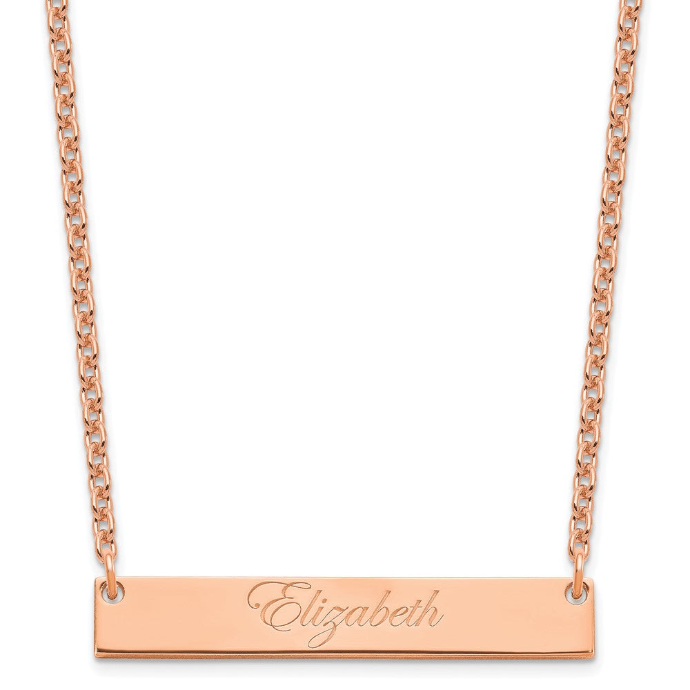 Rose Plated Medium Edwaedian Script Bar Necklace