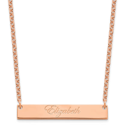 Rose Plated Medium Edwaedian Script Bar Necklace