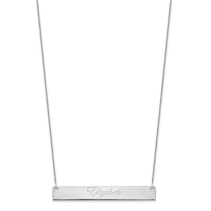 14K White Gold Large Edwardian Script Bar Necklace
