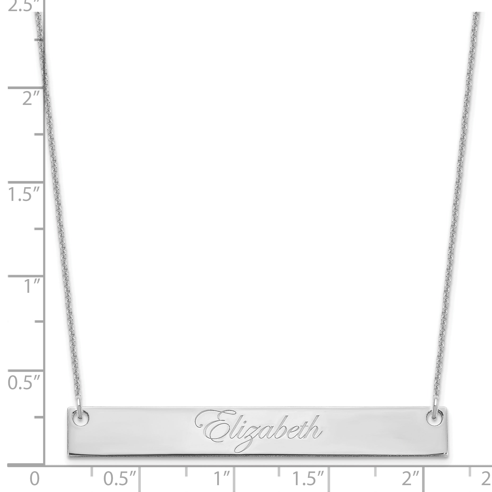 14K White Gold Large Edwardian Script Bar Necklace