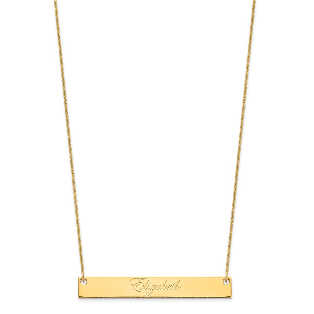 14K Yellow Gold Large Edwardian Script Bar Necklace