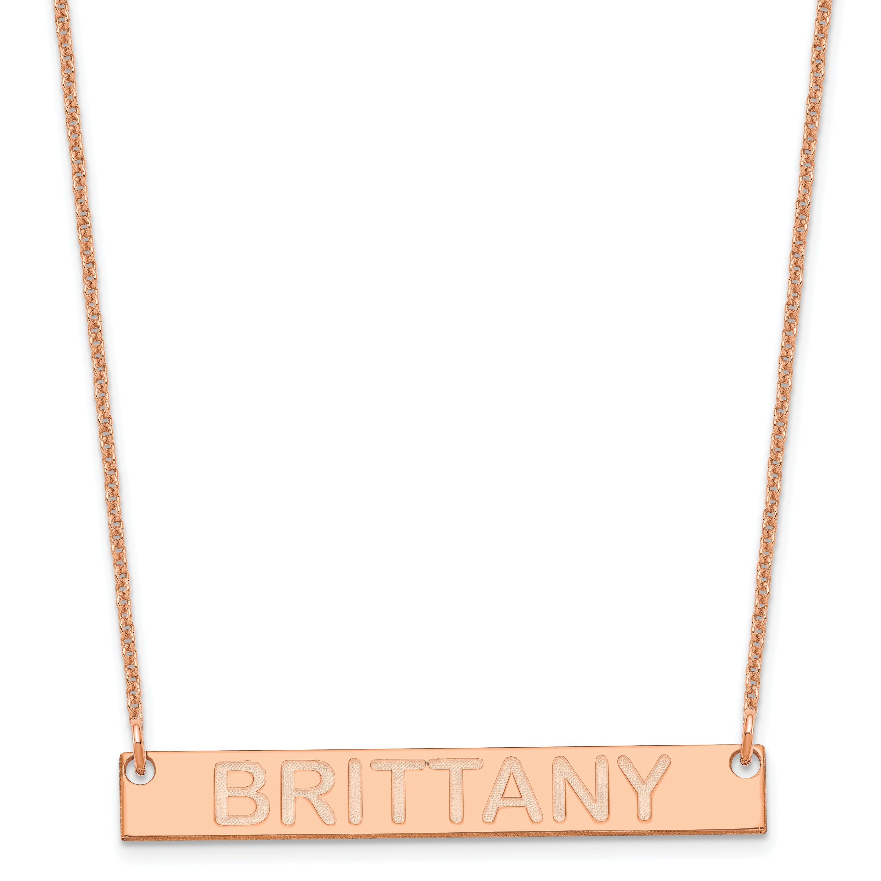 14K Rose Gold Medium Capitalized Arial Rounded Bar Necklace