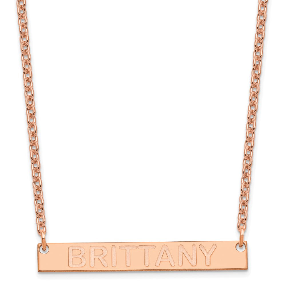 Rose Plated Medium Capitalized Arial Rounded Bar Necklace