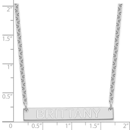 Sterling Silver Rhod Plated Medium Capitalized Arial Rounded Bar Necklace