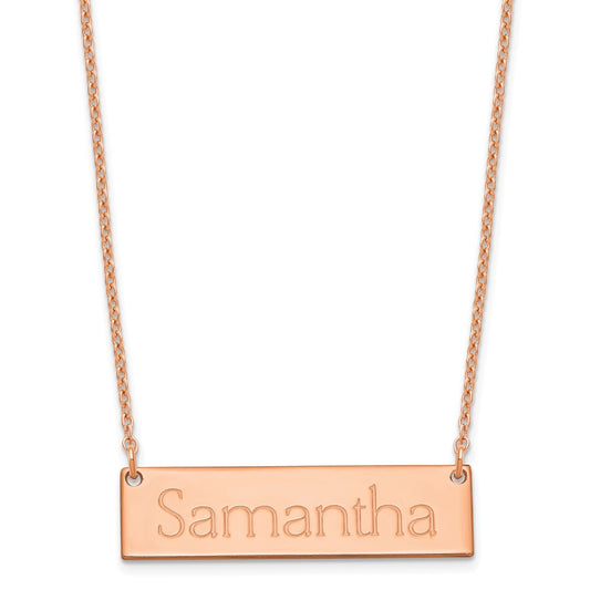 Rose Plated Sterling Silver/Rose Small Name Bar Necklace