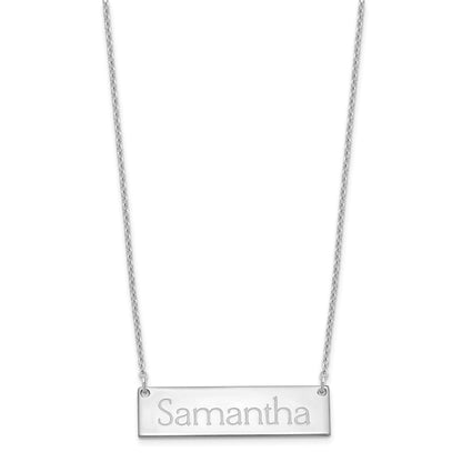 Sterling Silver Silver/Rhodium Plated Small Name Bar Necklace