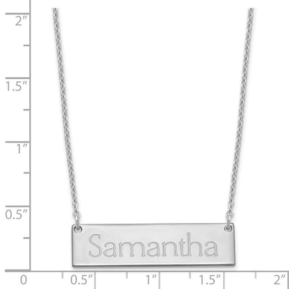Sterling Silver Silver/Rhodium Plated Small Name Bar Necklace