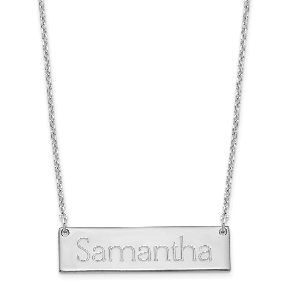 Sterling Silver Silver/Rhodium Plated Small Name Bar Necklace