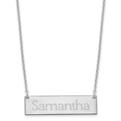 Sterling Silver Silver/Rhodium Plated Small Name Bar Necklace