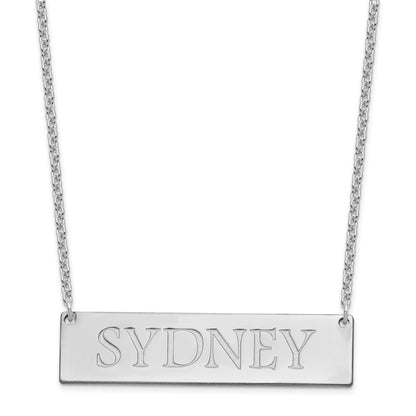 Sterling Silver Silver/Rhodium Plated Large Name Bar Necklace