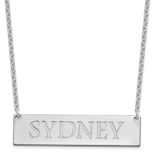 Sterling Silver Silver/Rhodium Plated Large Name Bar Necklace