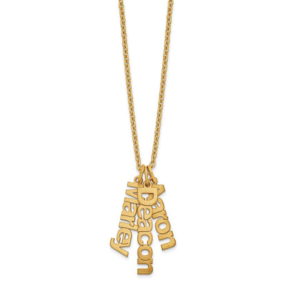 Gold Plated Sterling Silver/Gold Brushed 3 Name Charm Necklace