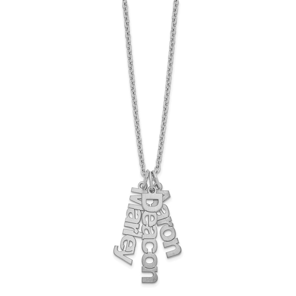 Sterling Silver Silver/Rhodium Plated Brushed 3 Name Charm Necklace