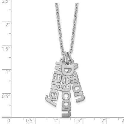 Sterling Silver Silver/Rhodium Plated Brushed 3 Name Charm Necklace