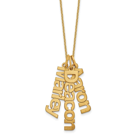 14K Yellow Gold Brushed 3 Name Charm Necklace