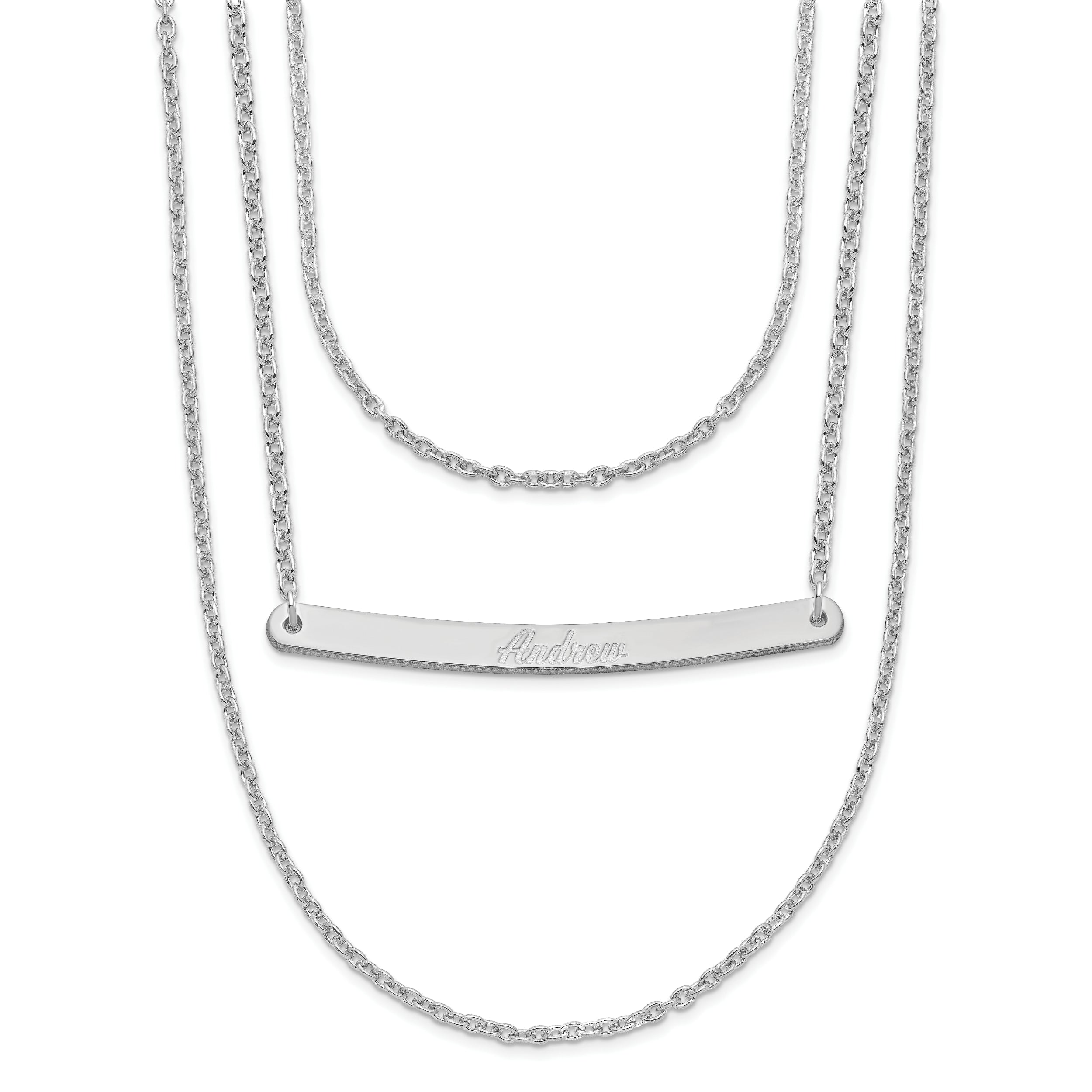 Sterling Silver Silver/Rhodium Plated Brushed 3 Chain 1 Bar Necklace