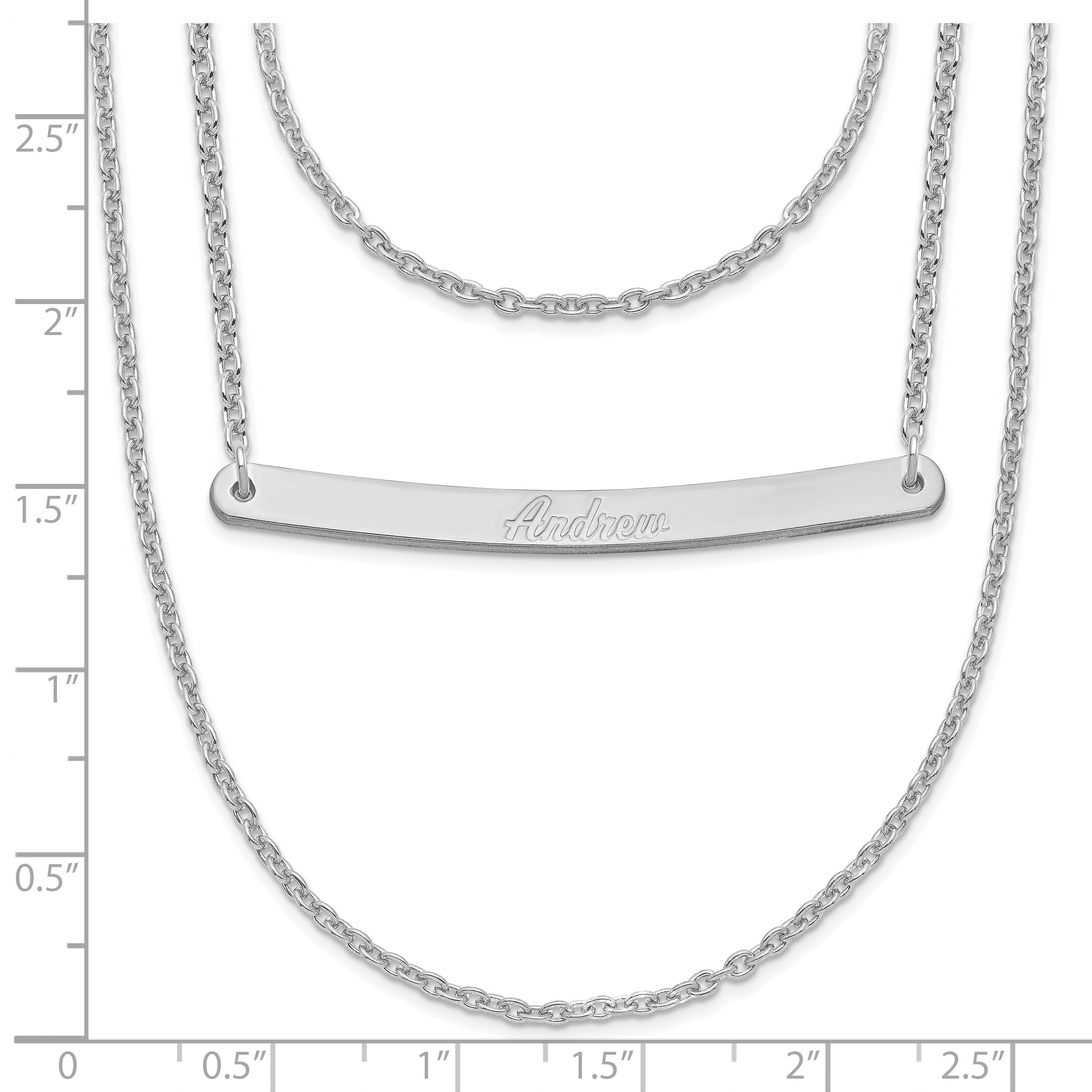 Sterling Silver Silver/Rhodium Plated Brushed 3 Chain 1 Bar Necklace