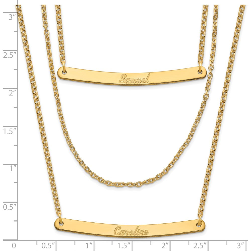 Gold Plated Sterling Silver/Gold Brushed 3 Chain 2 Bar Necklace