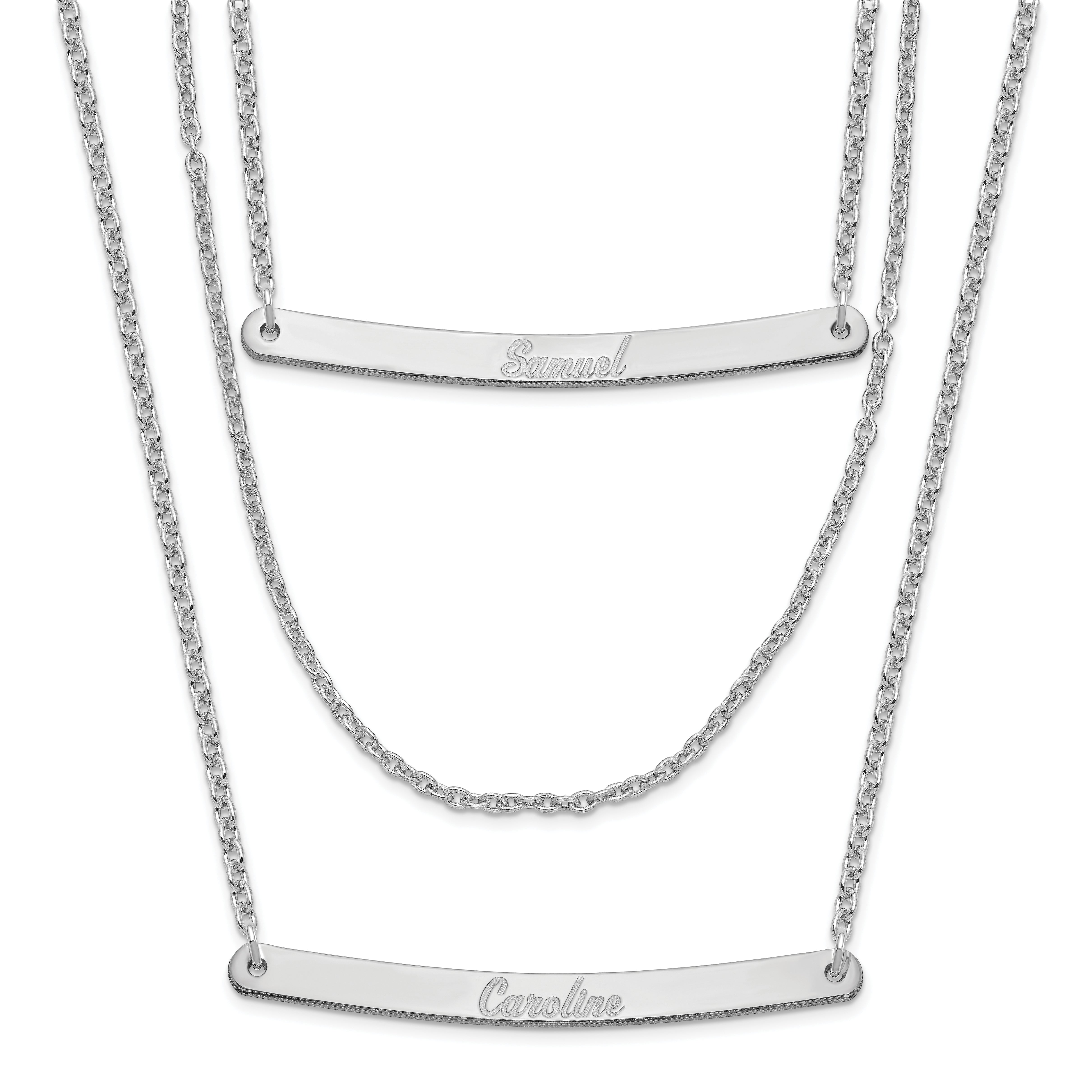 Sterling Silver Silver/Rhodium Plated Brushed 3 Chain 2 Bar Necklace