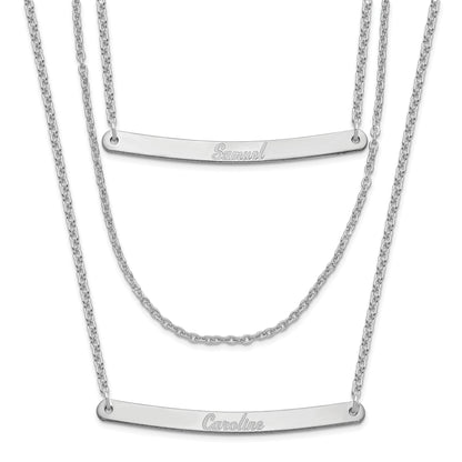 Sterling Silver Silver/Rhodium Plated Brushed 3 Chain 2 Bar Necklace