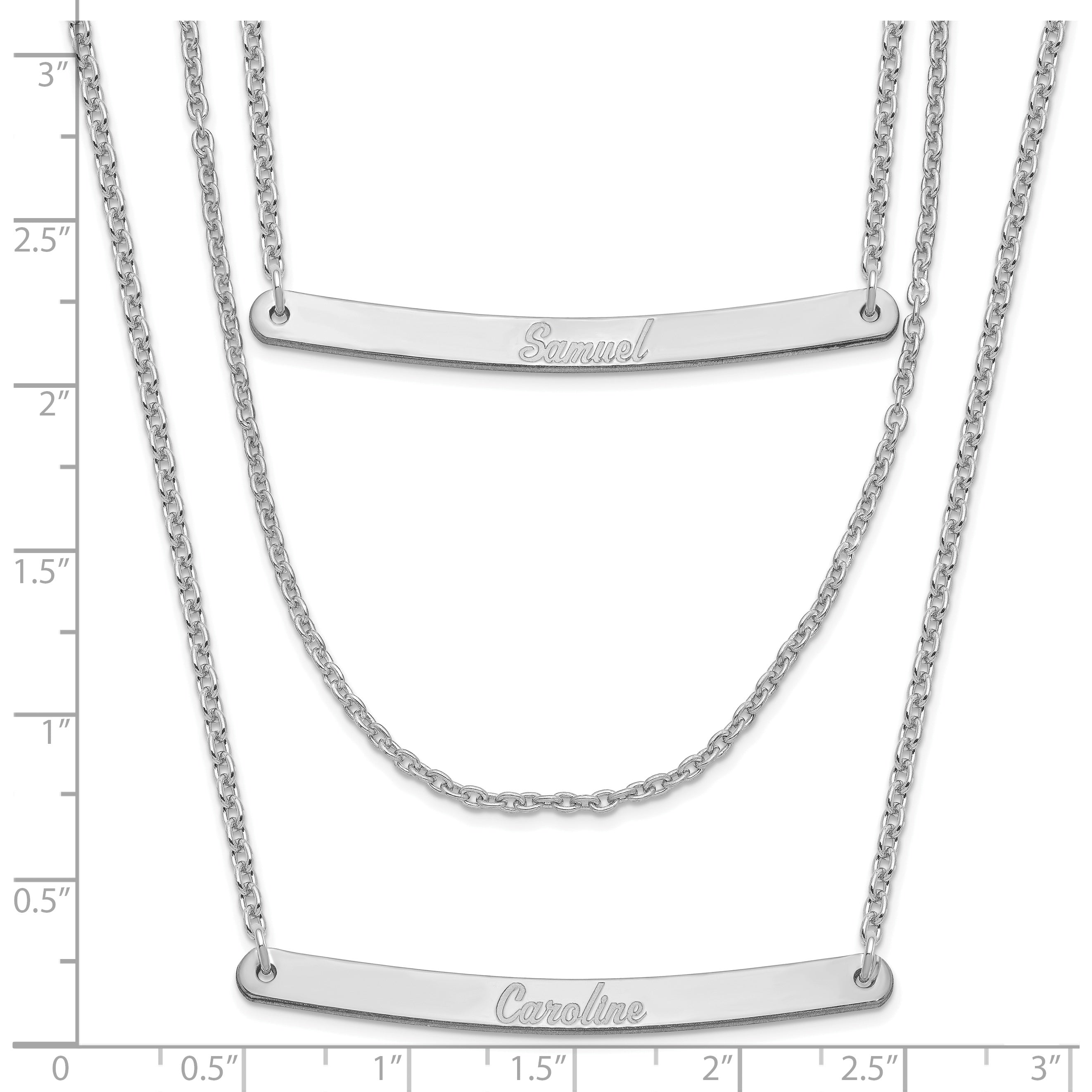Sterling Silver Silver/Rhodium Plated Brushed 3 Chain 2 Bar Necklace
