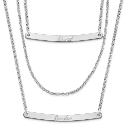 Sterling Silver Silver/Rhodium Plated Brushed 3 Chain 2 Bar Necklace