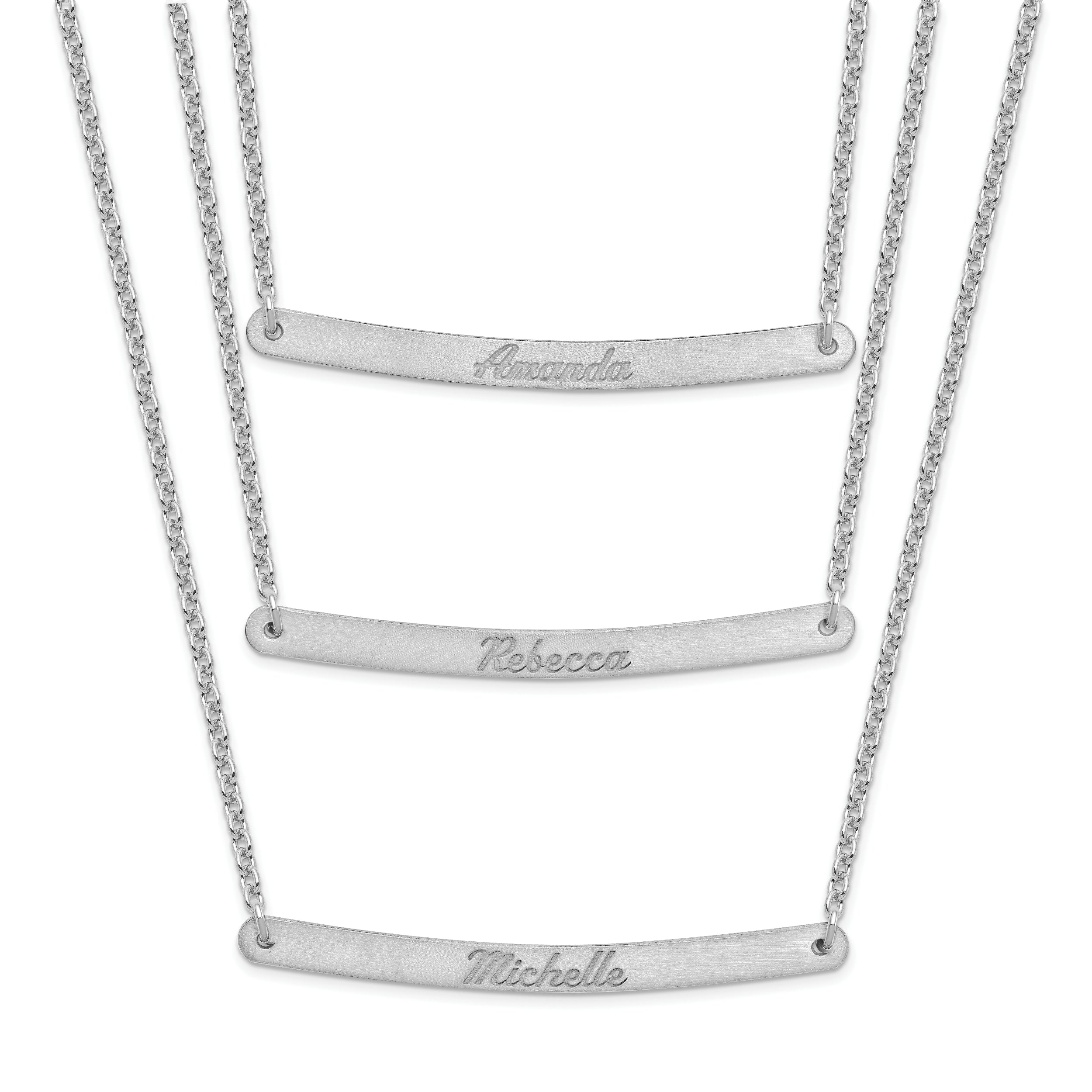 Sterling Silver Silver/Rhodium Plated Brushed 3 Chain Bar Necklace