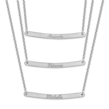 Sterling Silver Silver/Rhodium Plated Brushed 3 Chain Bar Necklace