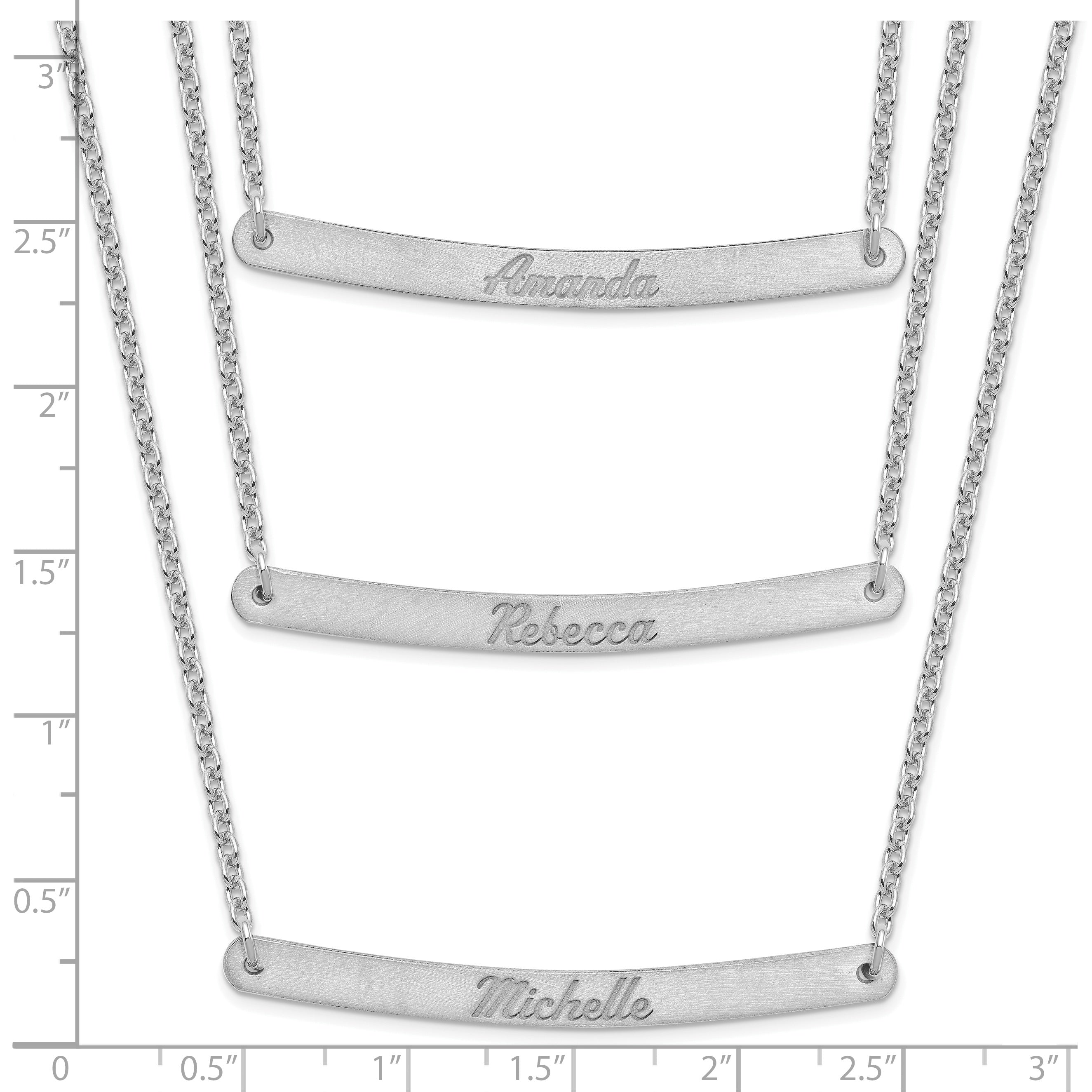 Sterling Silver Silver/Rhodium Plated Brushed 3 Chain Bar Necklace