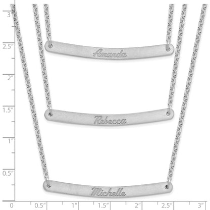 Sterling Silver Silver/Rhodium Plated Brushed 3 Chain Bar Necklace